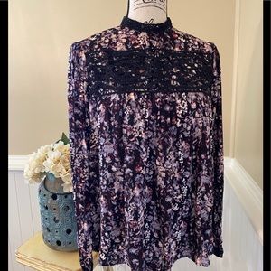 Black floral multicolored blouse